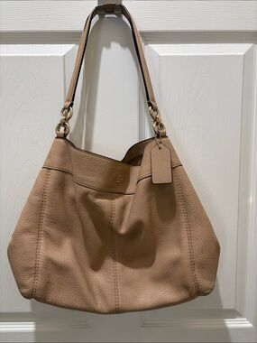 Coach Pebbled Leather Shoulder Hobo Bag in Tan